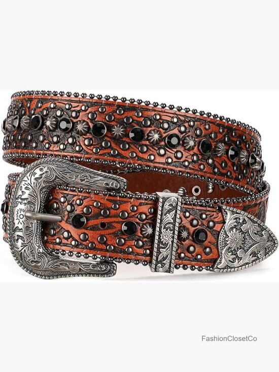 Rhinestone Studded Western Belt with Removable Buckle for Men Women main image 6